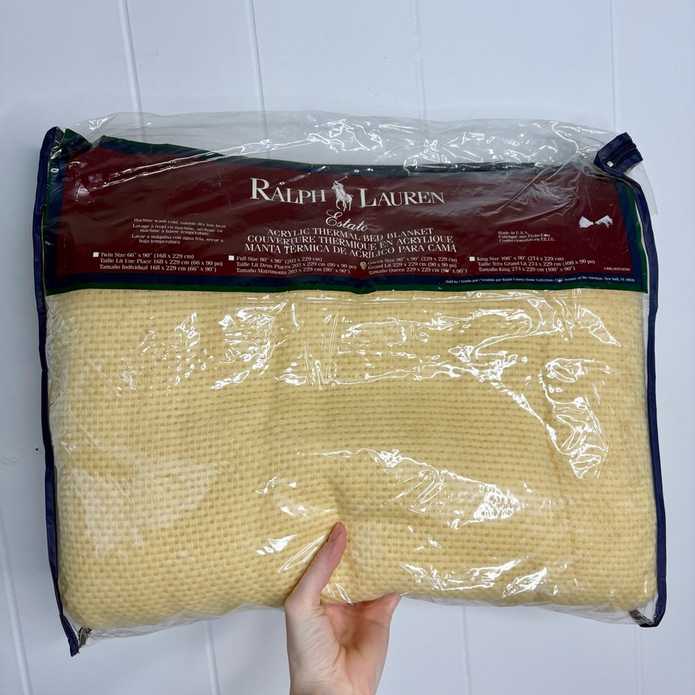 NEW VINTAGE Ralph Lauren Estate Acrylic Thermal Bed Blanket Satin Trim Queen